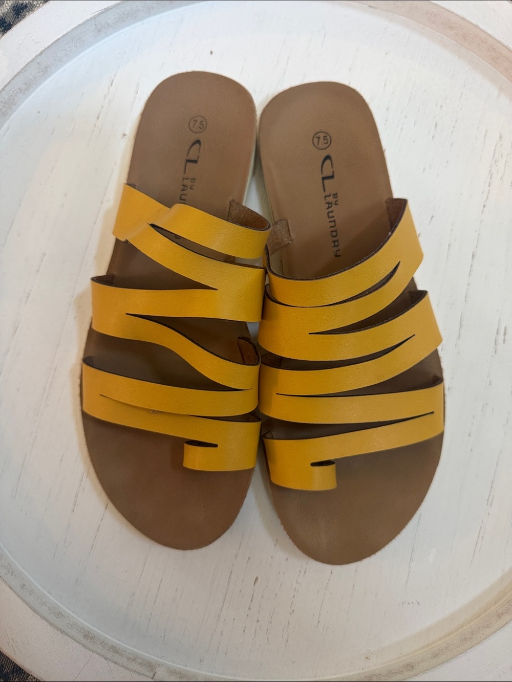 Laundry By Shelli Segal Mustard Yellow Multi-Strap Slide Sandals